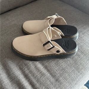 Beige Slip-On Clogs with Black Soles